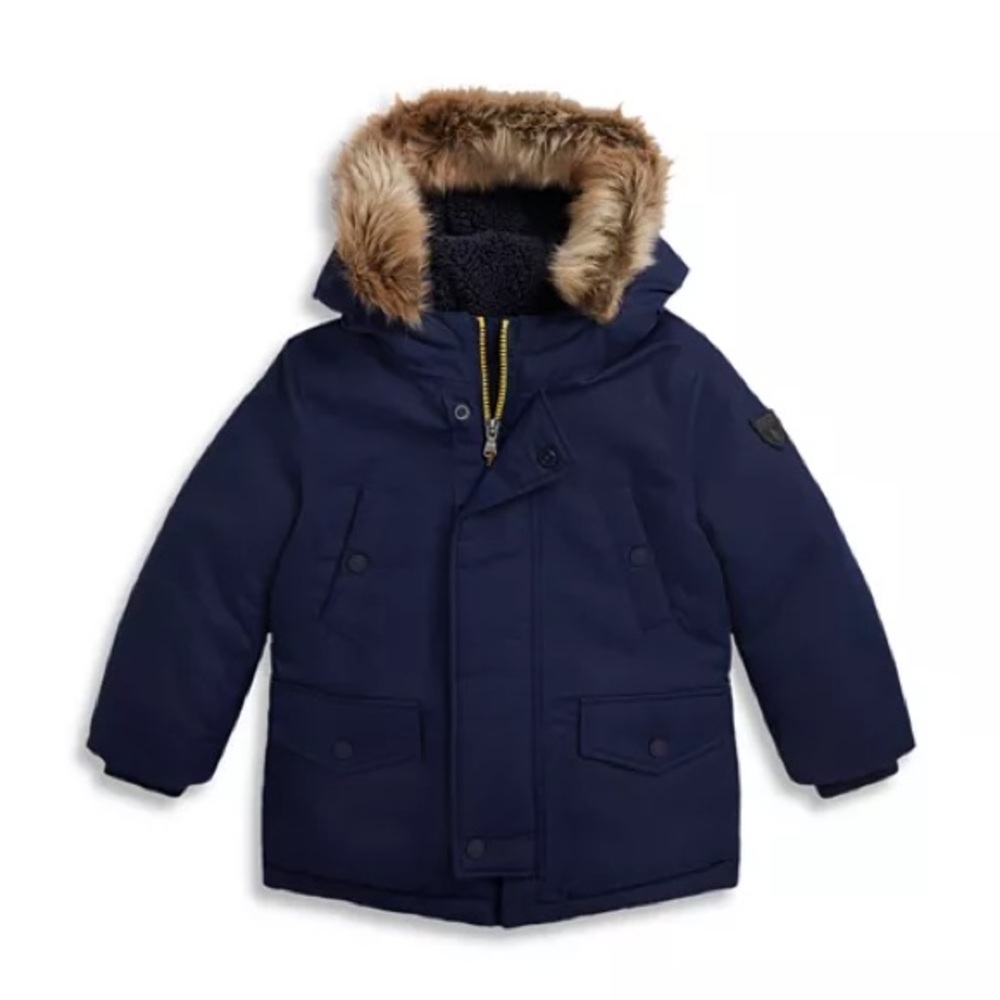 Polo by Ralph Lauren Kids Blue Puffer Coat with Faux Fur Trim